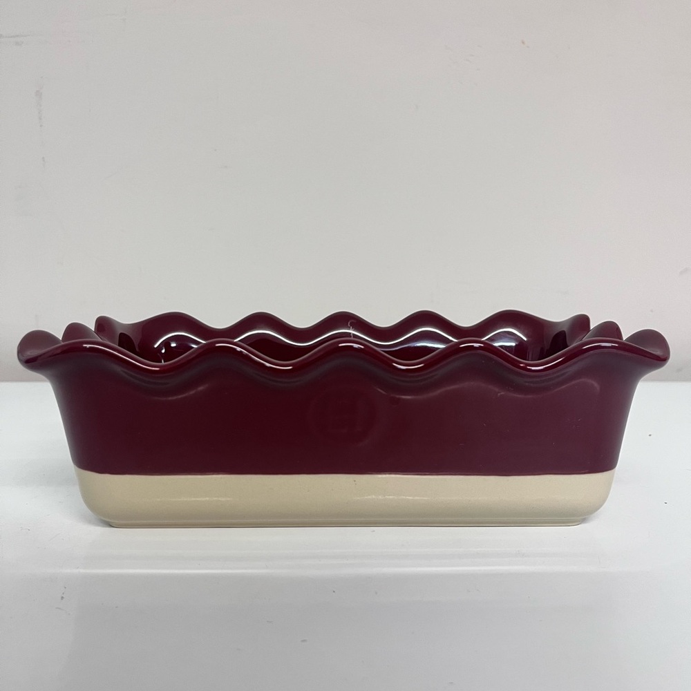 Emile Henry Pan Ruffled Bread Loaf Baking Dish Red Drip Glaze France 61.88 EUC